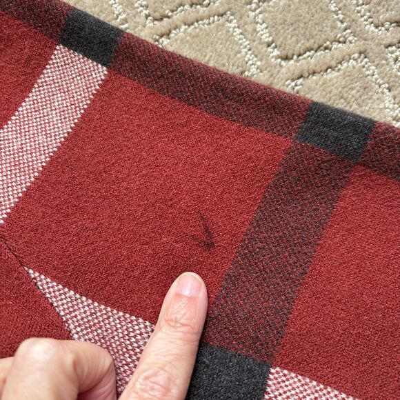 Tahari Plaid Mid Length Duster Jacket Women's S Fleece Red Orange Pockets Zip - Picture 9 of 10